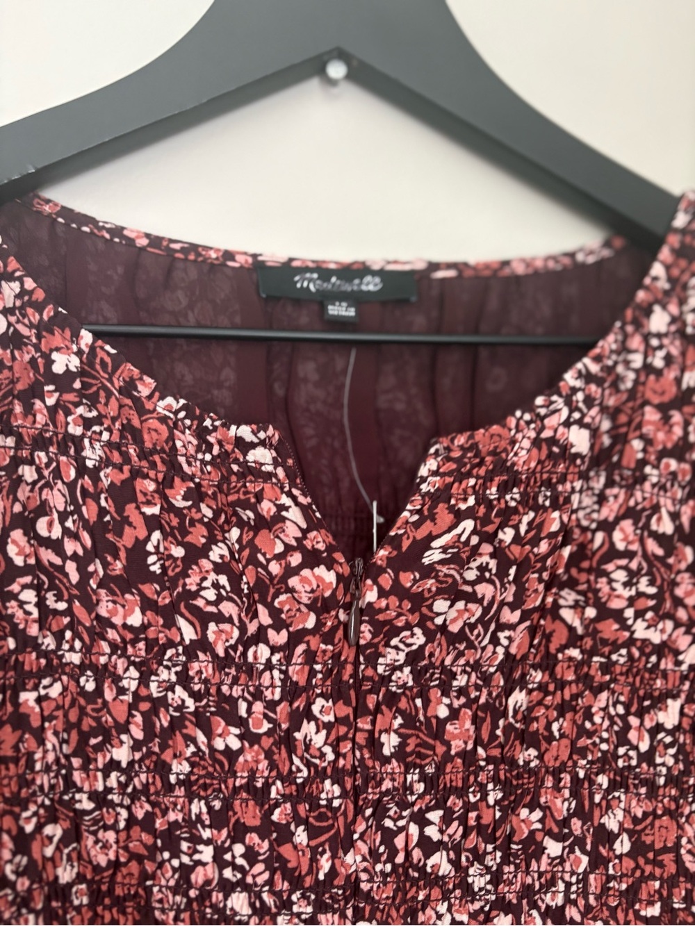 Madewell Zip-Front Flutter-Sleeve Midi Dress Daphne Floral Raisin Blush sz 10 CC - Picture 5 of 8